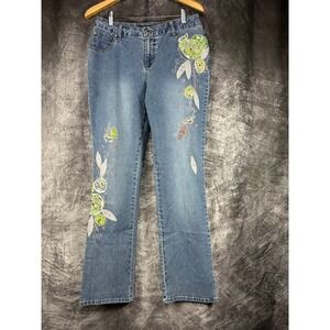 Vintage D'Mode Classix Y2K Embroidered Jeans Women 10 Blue Floral Applique
